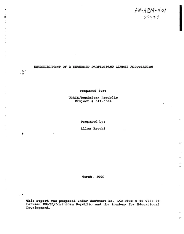 Establishment of a Returned Participant Alumni Association