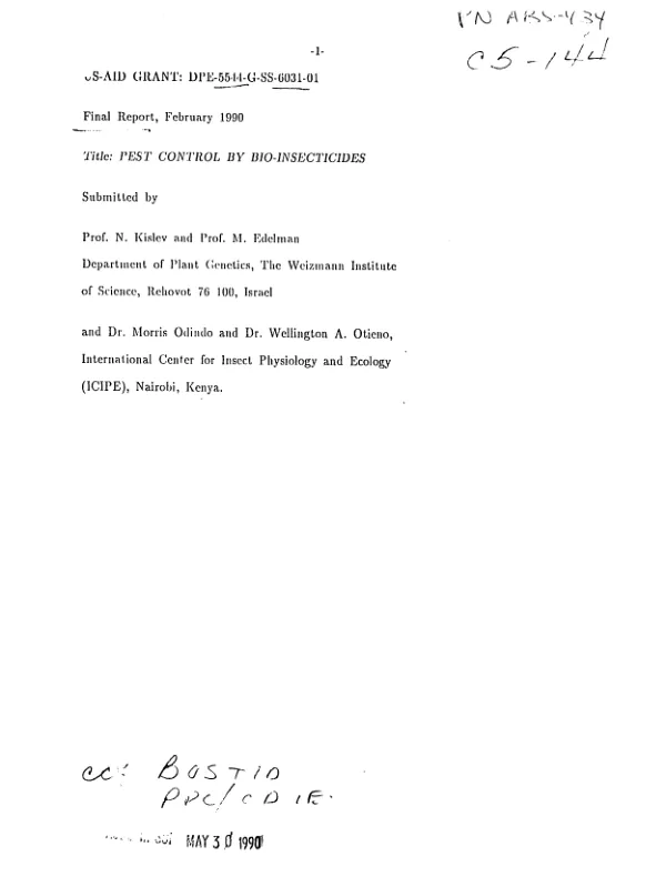 Final report : pest control by bio-insecticides