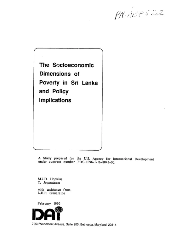 Socioeconomic dimensions of poverty of Sri Lanka and policy implications