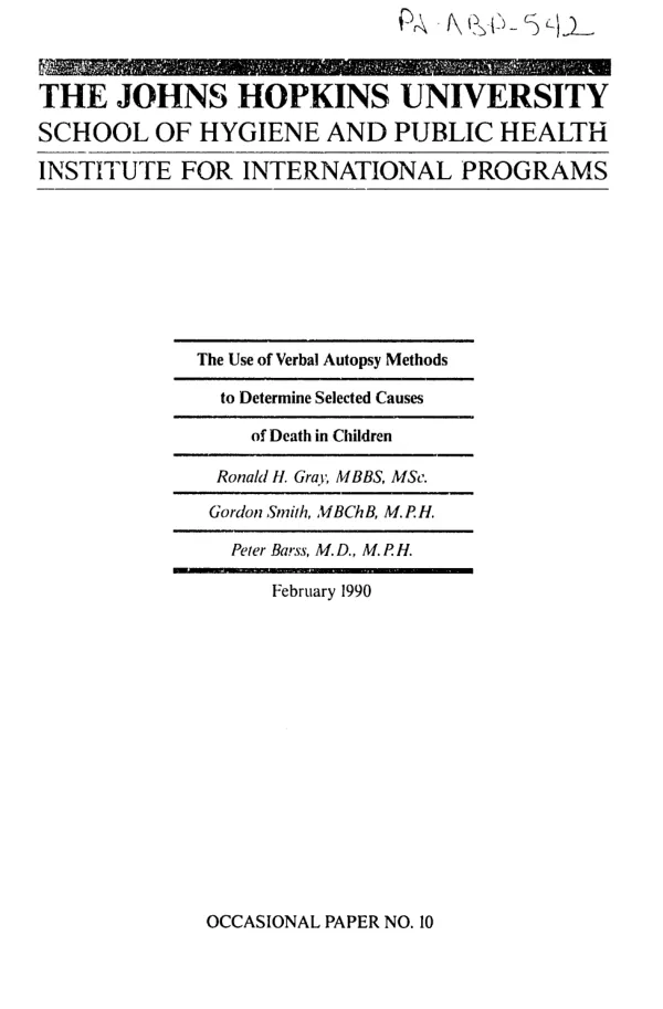 Use of verbal autopsy methods to determine selected causes of death in children