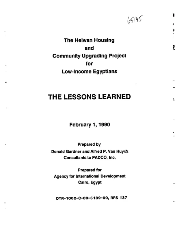 Helwan housing and community upgrading project for low-income Egyptians : the lessons learned