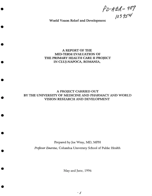 Report of the mid-term evaluation of the primary health care II project in Cluj-Napoca, Romania