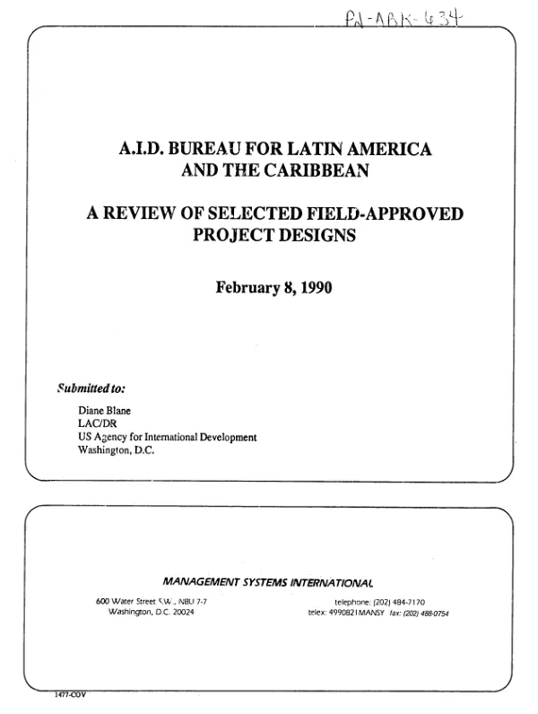 AID Bureau for Latin America and the Caribbean : a review of selected field - approved project designs