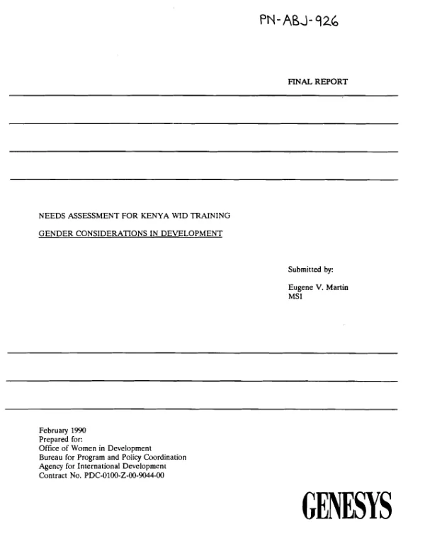 Needs assessment for Kenya WID training : gender considerations in development