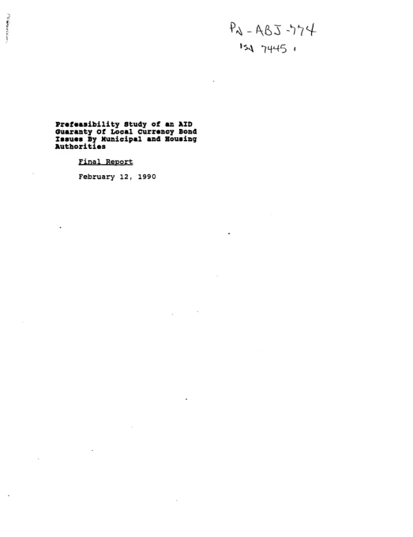 Prefeasibility study of an AID guaranty of local currency bond issues by municipal and housing authorities