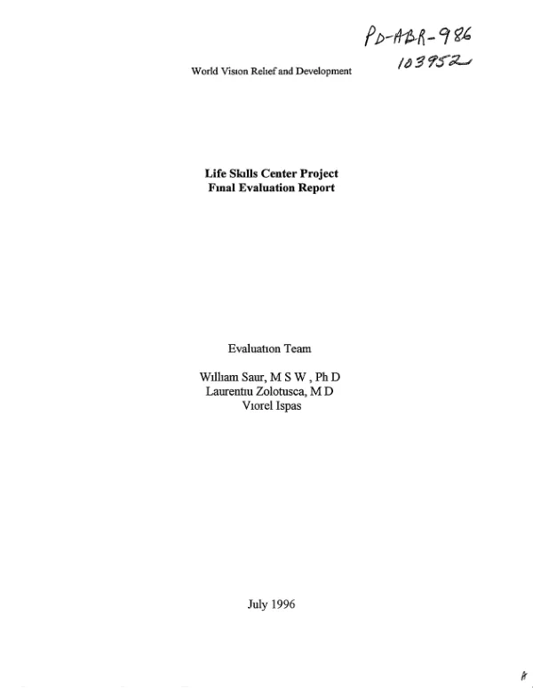 Life skills center project : final evaluation report