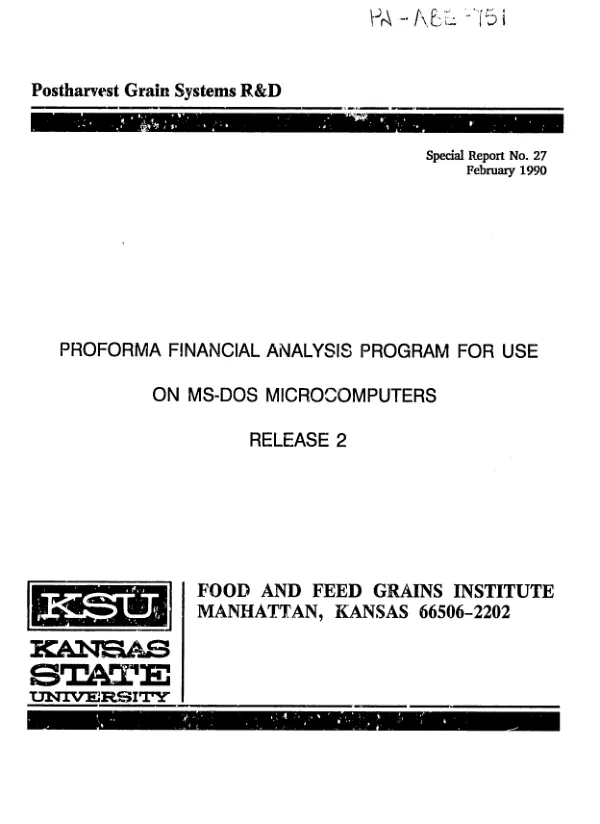 Proforma financial analysis program for use on MS-DOS microcomputers release 2