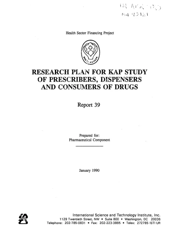 Research plan for KAP study of prescribers, dispensers and consumers of drugs