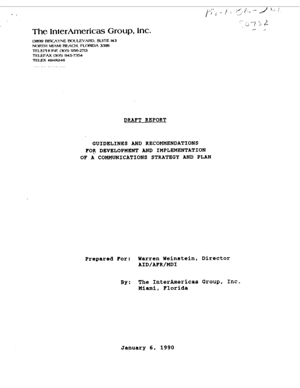 Draft report : guidelines and recommendations for development and implementation of a communications strategy and plan