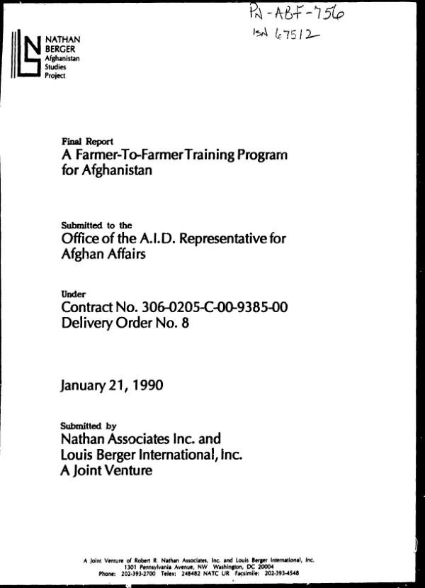 Final report : a farmer-to-farmer training program for Afghanistan