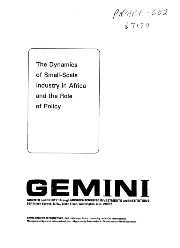 Dynamics of small-scale industry in Africa and the role of policy