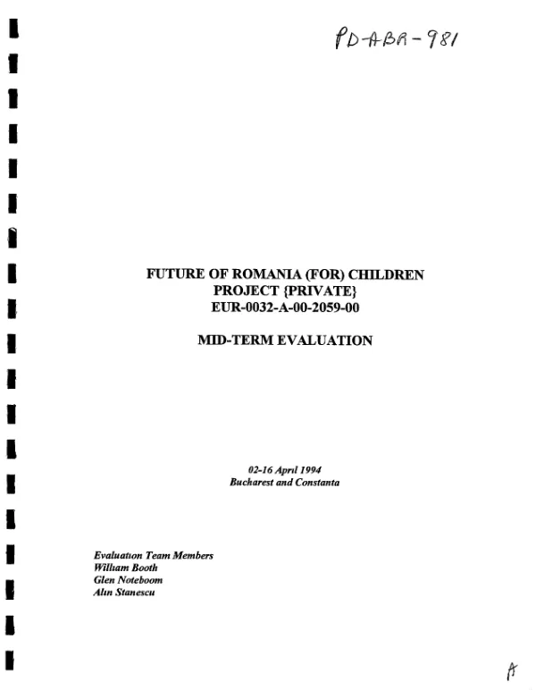 Future of Romania (FOR) children project, EUR-0032-A-00-2059-00 : mid-term evaluation