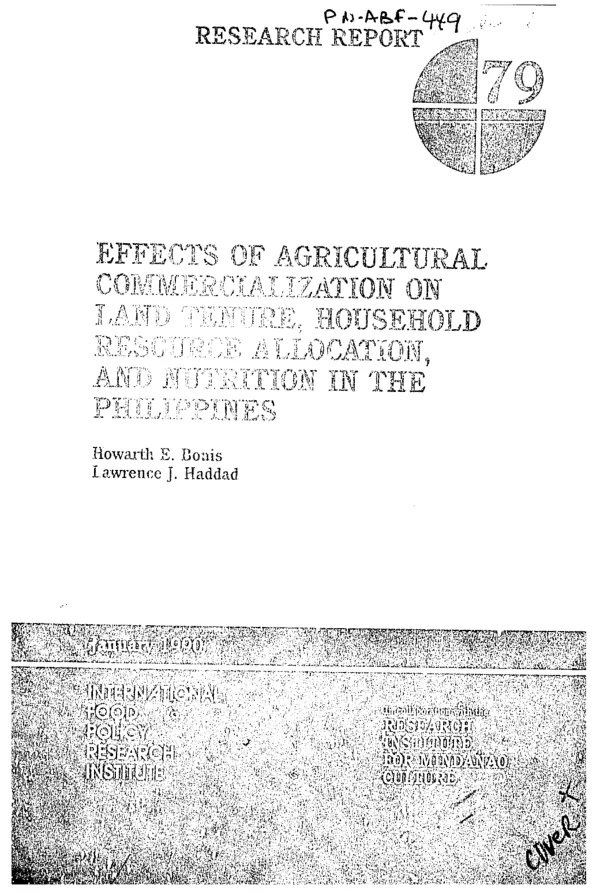 Effects of agricultural commercialization on land tenure, household resource allocation, and nutrition in the Philippines