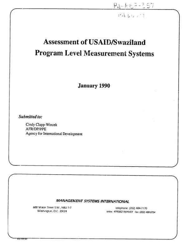 Assessment of USAID/Swaziland program level measurement systems