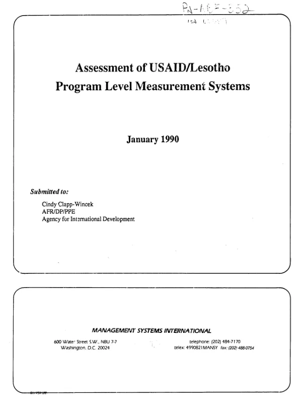 Assessment of USAID/Lesotho program level measurement systems