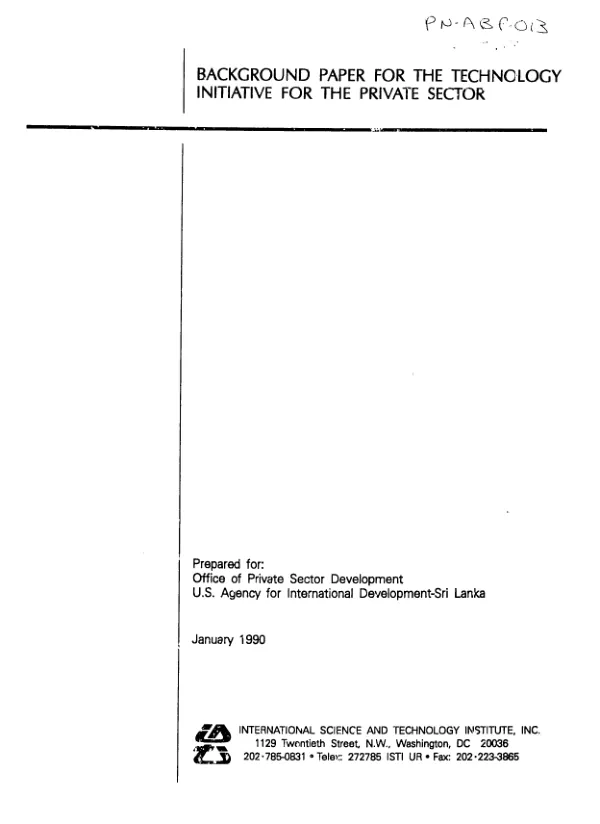 Background paper for the technology initiative for the private sector