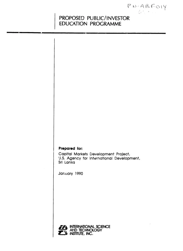 Proposed public/investor education programme