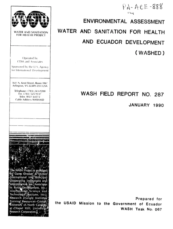Environmental assessment : water and sanitation for health and Ecuador development (WASHED)