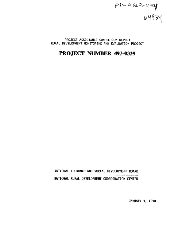 Project assistance completion report : rural development monitoring and evaluation project