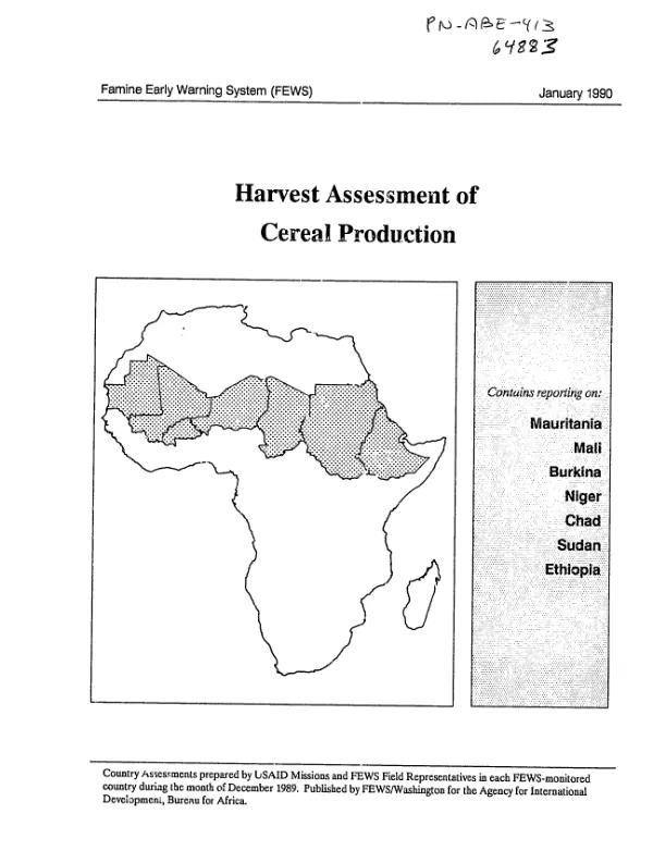 Harvest assessment of cereal production : Mauritania, Mali, Burkina [Faso], Niger, Chad, Sudan, Ethiopia