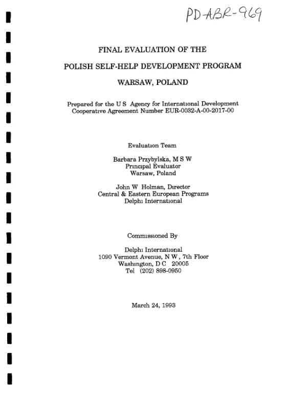 Final evaluation of the Polish self-help development program : Warsaw, Poland