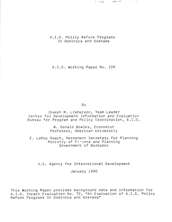 AID policy reform programs in Dominica and Grenada