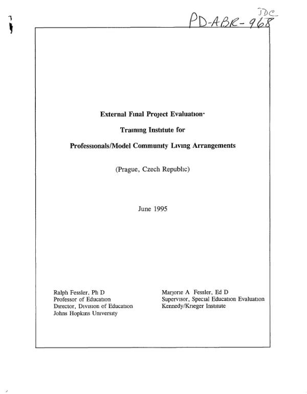 External final project evaluation : training institute for professionals/model community living arrangements, Prague, Czech Republic