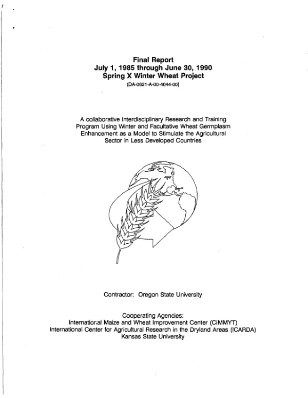 Final report : July 1, 1985 through June 30, 1990 : spring x winter wheat project (DA-0621-A-00-4044-00) [ie, DAN-0621-A-00-4044-00]