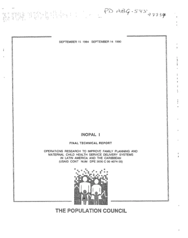 Lessons learned, September 15, 1984-September 14, 1990 : INOPAL I -- final technical report : operations research to improve family planning and maternal-child health service delivery systems in Latin America and the Caribbean