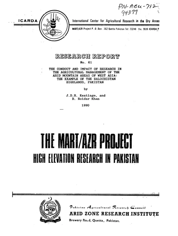 Conduct and impact of research in the agricultural management of the arid mountain areas of West Asia : the example of the Balochistan Highlands, Pakistan