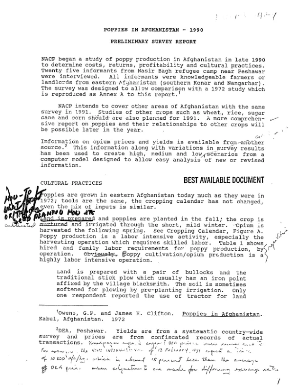 Poppies in Afghanistan - 1990 : preliminary survey report