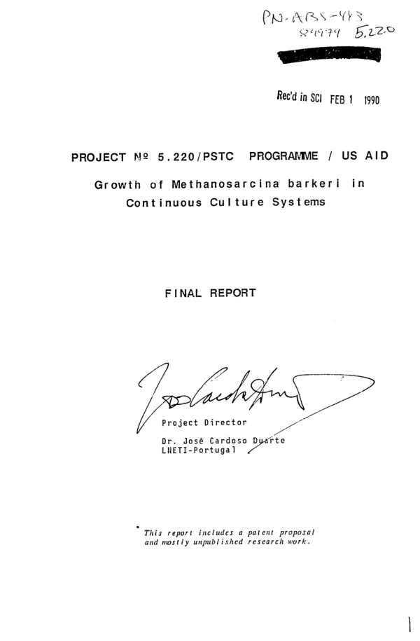 Growth of methanosarcina barkeri in continuous culture systems : final report