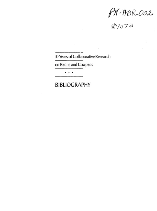 Bean/cowpea CRSP bibliography : publications, proceedings, presentations, and workshops, 1980-1990