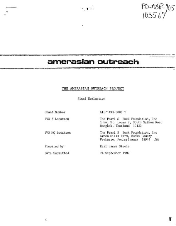 Amerasian outreach project : final evaluation