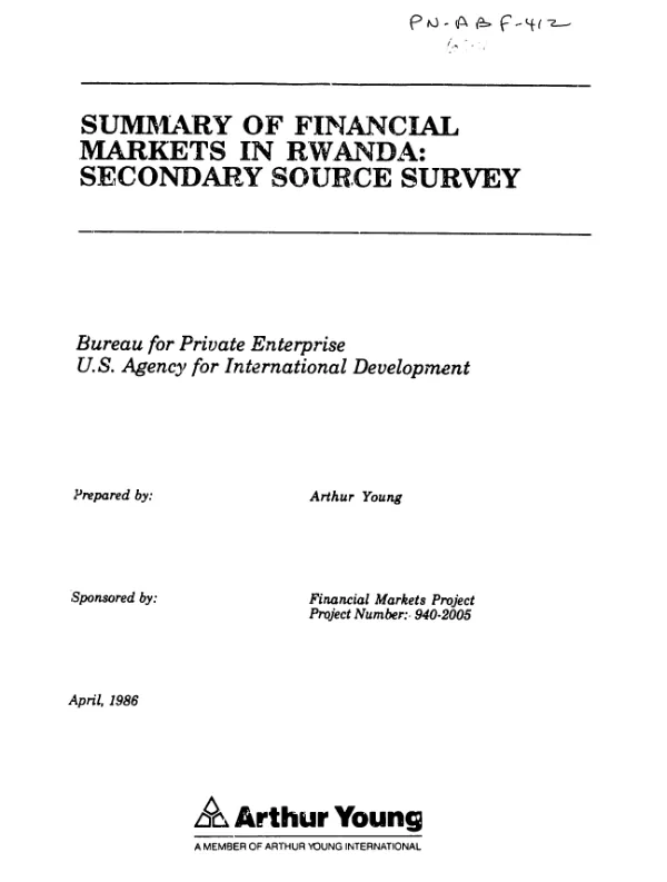 Summary of financial markets in Rwanda : secondary source survey