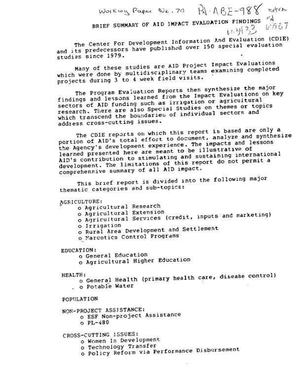 Brief summary of AID impact evaluation findings