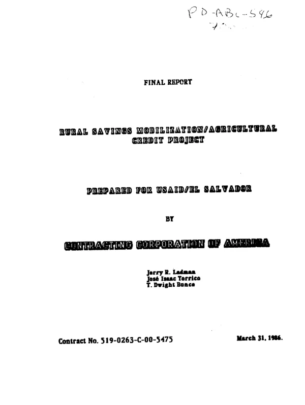 Rural savings mobilization/agricultural credit project