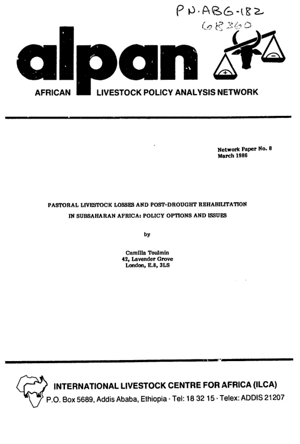 Pastoral livestock losses and post-drought rehabilitation in sub-Saharan Africa : policy options and issues