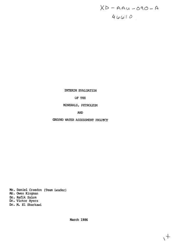 Interim evaluation of the minerals, petroleum and groundwater assessment project
