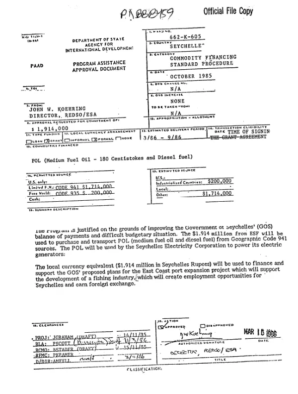 Seychelles FY 1986 commodity import program