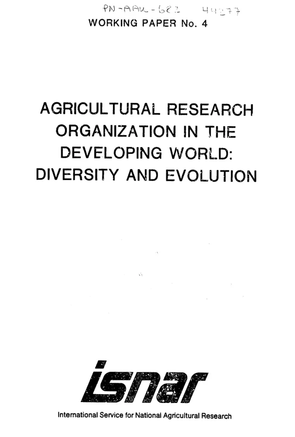 Agricultural research organization in the developing world : diversity and evolution