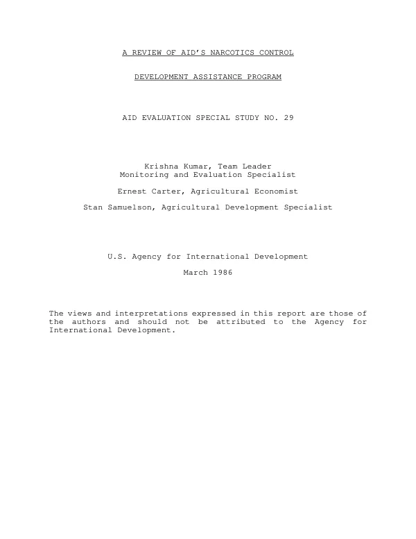 Review of AID"s narcotics control development assistance program
