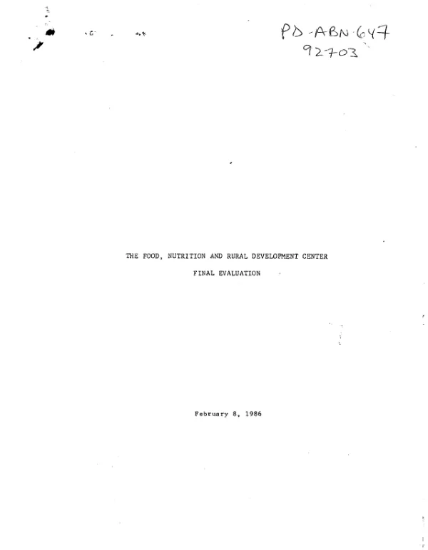 Food, Nutrition and Rural Development Center : final evaluation