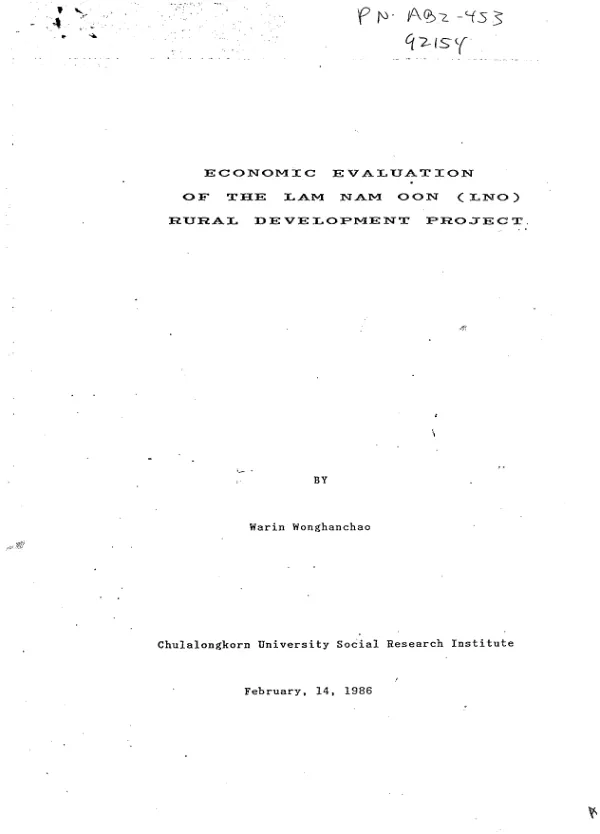 Economic evaluation of the Lam Nam Oon (LNO) rural development project