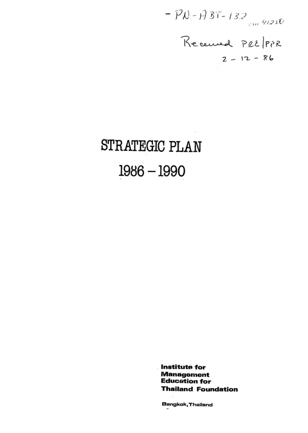 IMET [Institute for Management Education for Thailand] long-term strategic plan : 1986-1990
