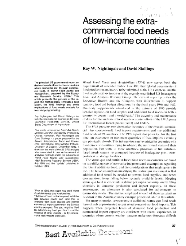 Assessing the extra-commercial food needs of low-income countries