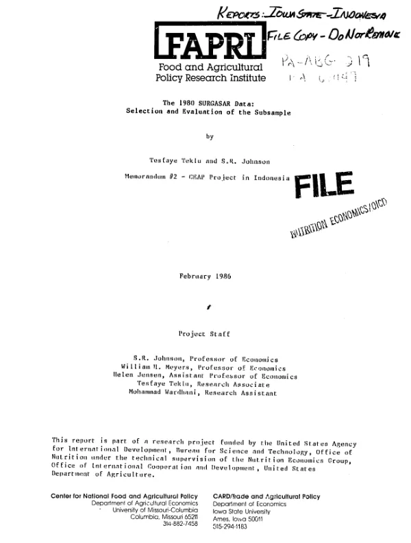 1980 SURGASAR data : selection and evaluation of the subsample