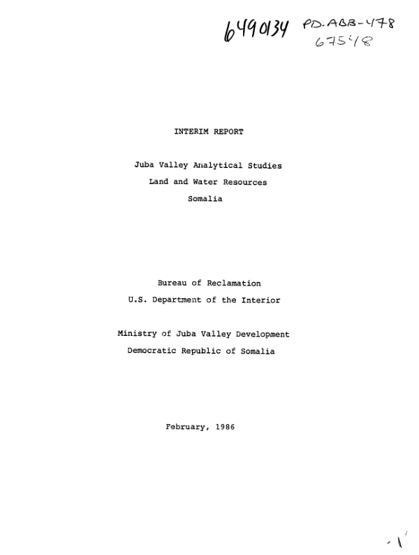 Interim report : Juba Valley analytical studies, land and water resources, Somalia