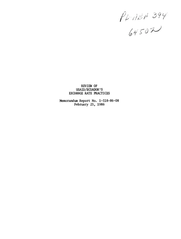 Review of USAID/Ecuador"s exchange rate practices