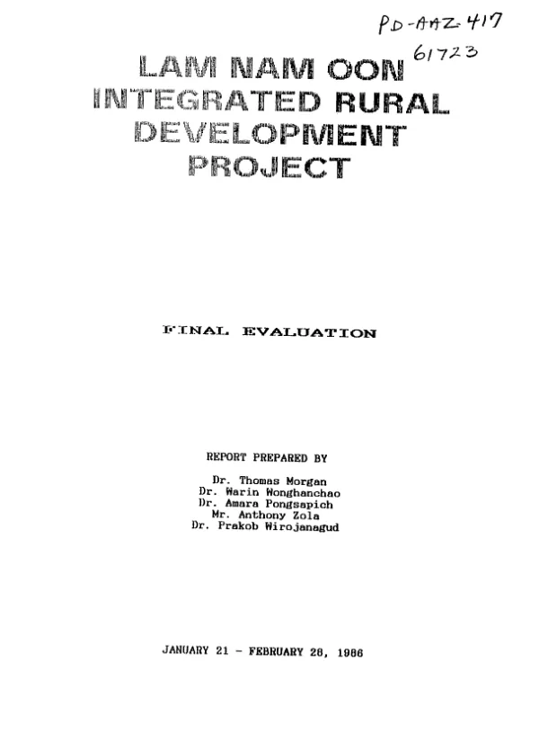 Lam Nam Oon integrated rural development project : final evaluation
